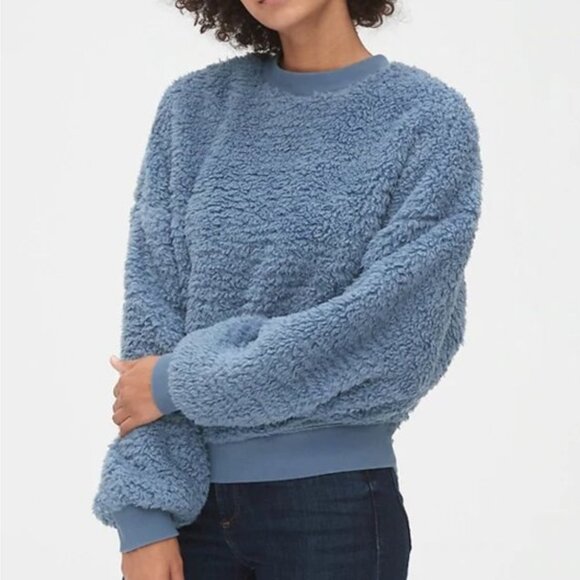 Gap Sherpa Crewneck Sweatshirt Brainbridge Blue - Large Tall - Picture 1 of 11
